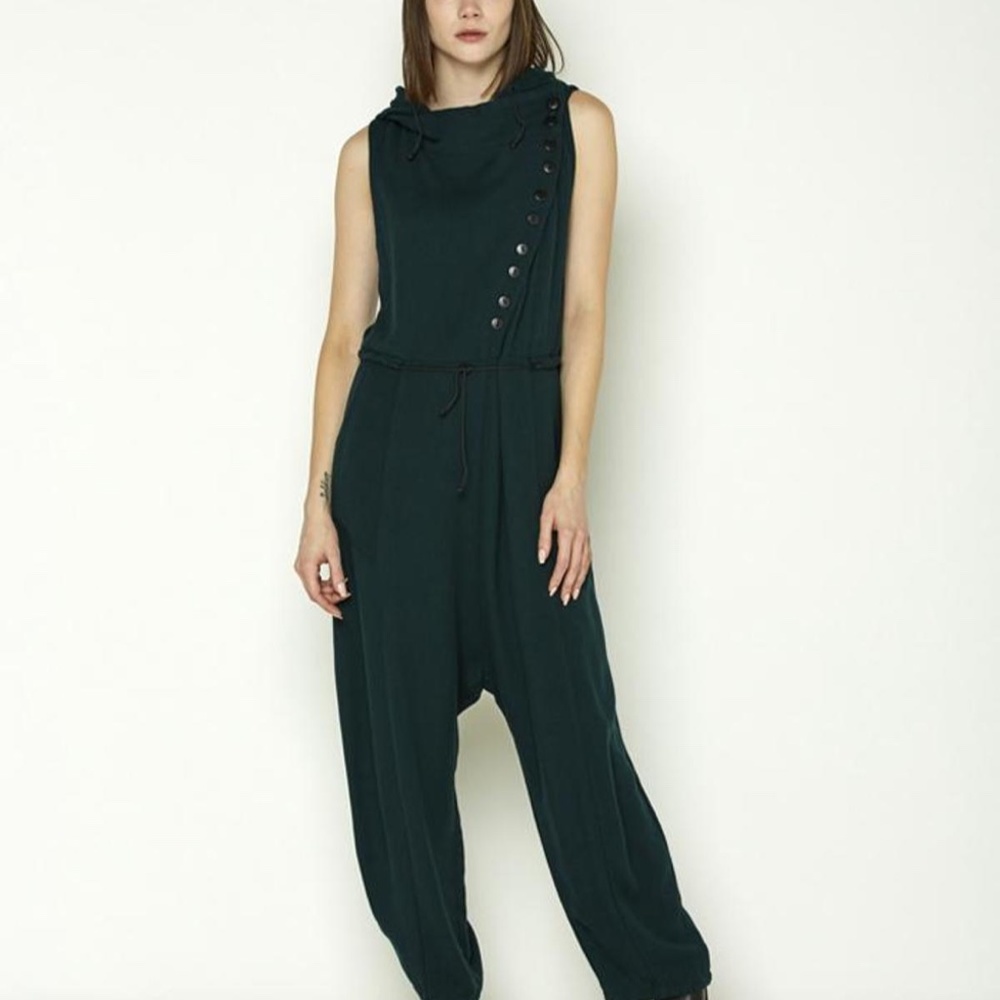 LURDES BERGADA BUTTON HOODED JUMPSUIT SLEEVELESS